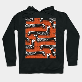 Spooktacular long dachshunds skeleton // pattern // orange background skeleton dogs Hoodie